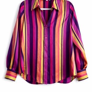 L’AGENCE Hailie Silk Striped Blouse Purple Pink Gold Size S/P